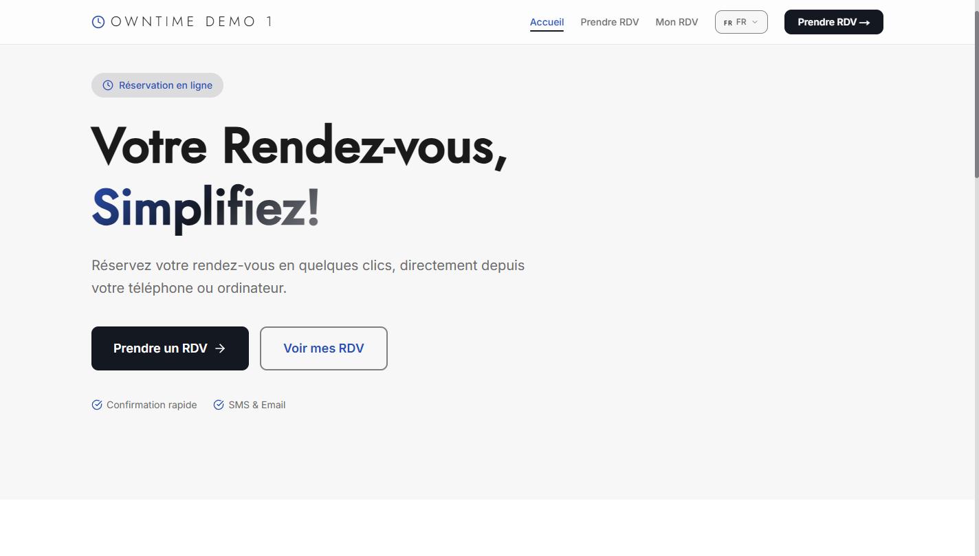 Page de réservation d'un établissement, avec son nom et ses couleurs.